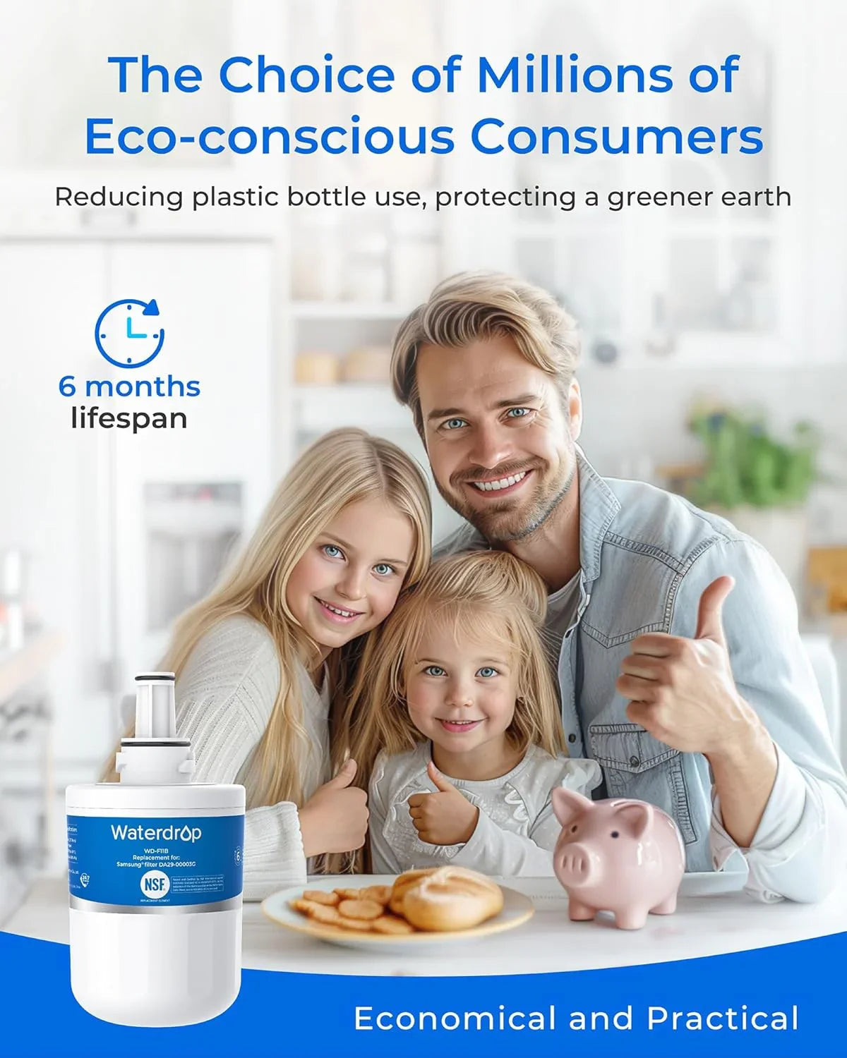 Genuine Waterdrop DA29-00003G Refrigerator Water Filter, Replacement for Samsung®, DA29-00003B, DA29-00003A, Aqua-Pure Plus, HAFCU1, RFG237AARS, FMS-1, RS22HDHPNSR, RSG257AARS, 3 Filters (Package May Vary)