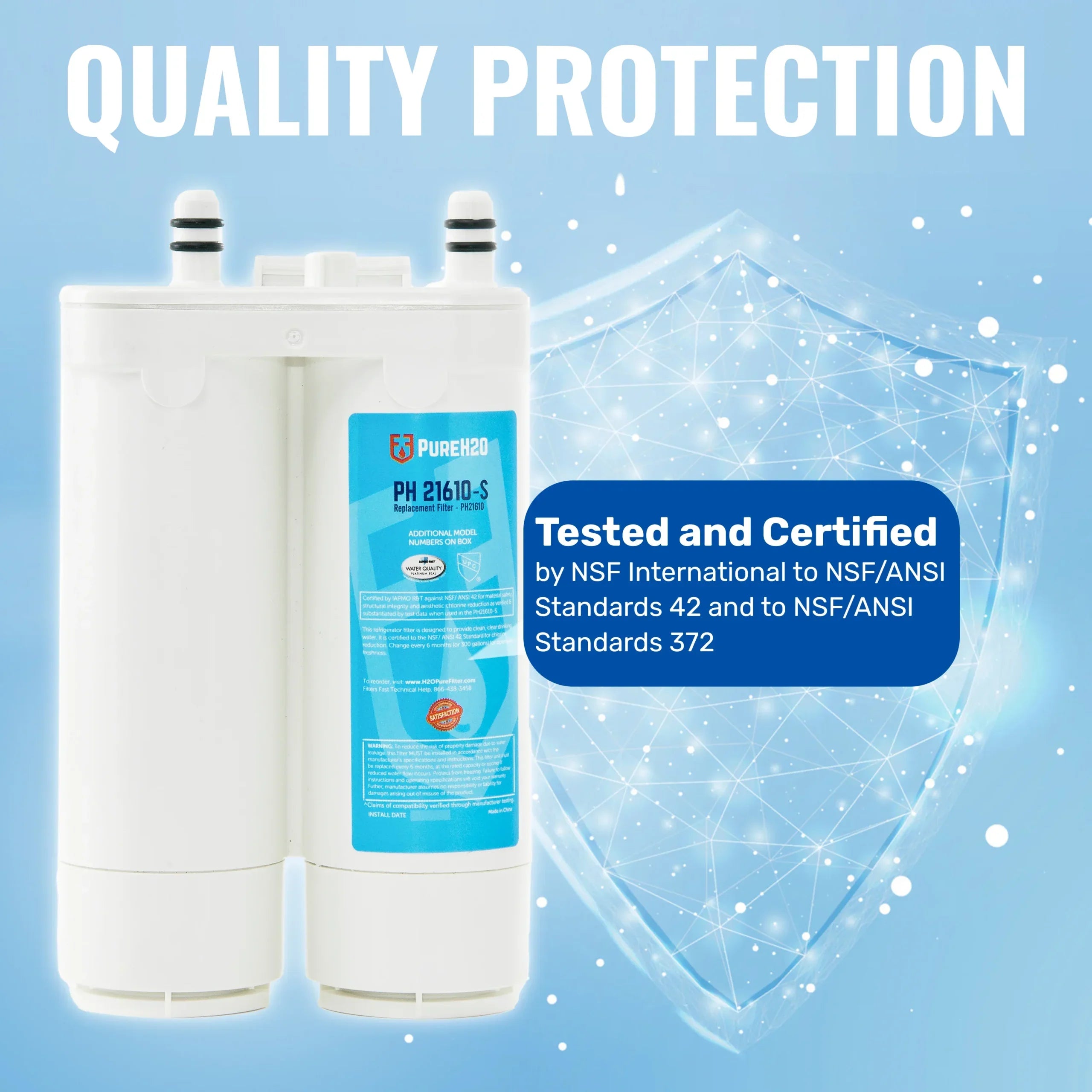 PureH2O PH21610 Refrigerator Water Filter Replacement for Kenmore 46-9911 – NSF 42 & 372 Certified