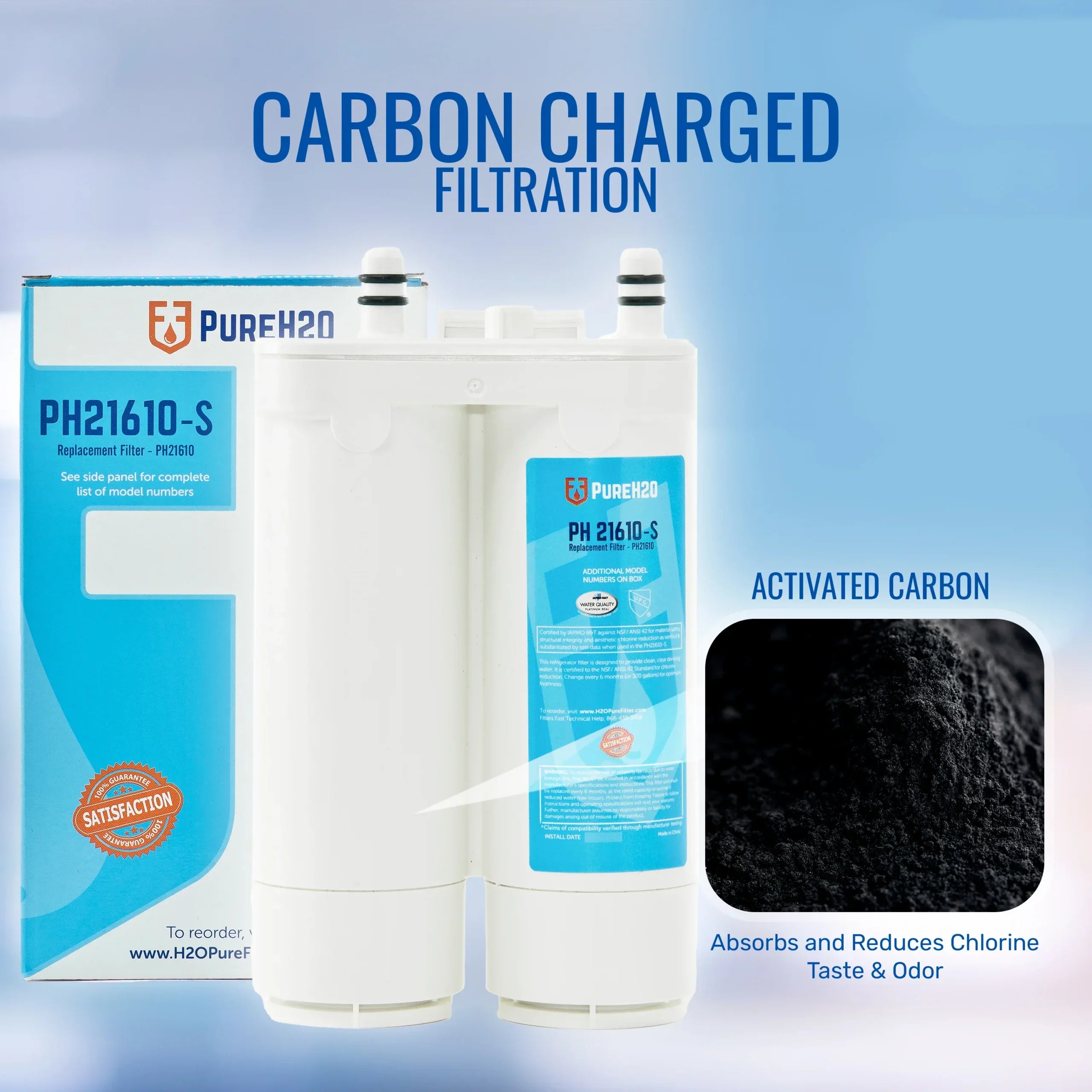 PureH2O PH21610 Refrigerator Water Filter Replacement for Kenmore 46-9911 – NSF 42 & 372 Certified